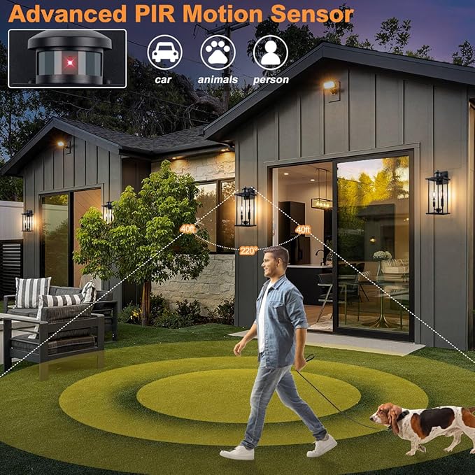 Large Motion Sensor Outdoor Sconce 2-Pack 16 Black Dusk to Dawn Wall Light Outdoor Wall Mount Fixtures 2-Light Exterior Waterproof Wall Lights Doorway House Front Door Patio Garage