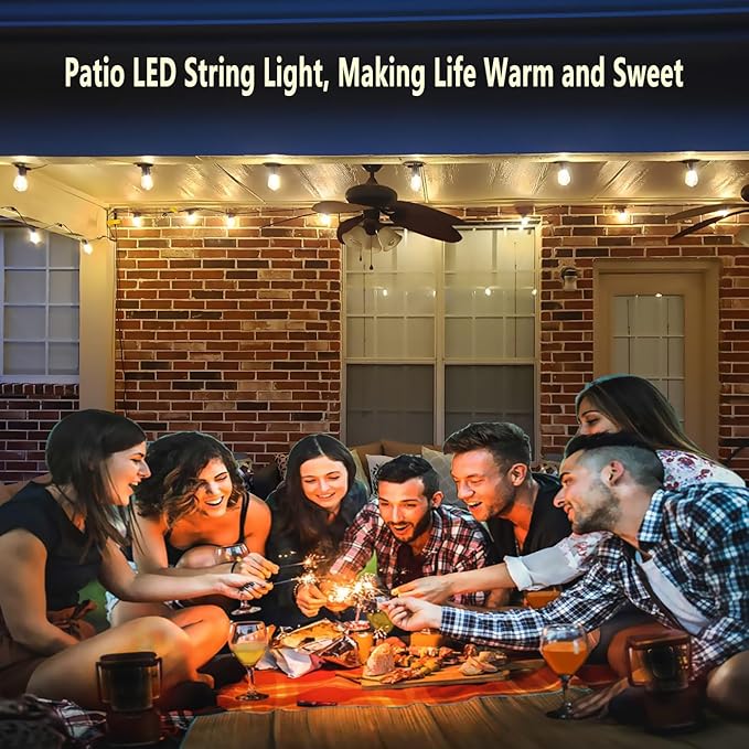 LED Outdoor String Lights Shatterproof Waterproof 108Ft (Maximum 918Ft) Hanging Warm 2700K S14 Edison Bulbs Lighting for Patio Yard Porch Bistro Garden (108FT)