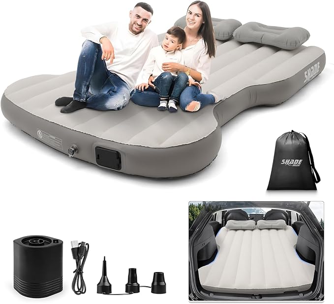Shademax Self-Inflating Car Air Mattress for Model Y 2025 2024-2020 / Model Y Juniper 2026 Accessories Outdoor Camping Air Bed with 2 Pillows Built-in Pump Air Couch Flocking Air Cushion (Beige&ampGr