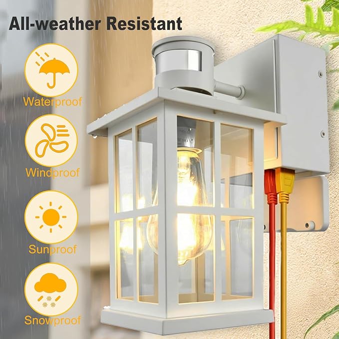 Motion Sensor Porch Lights with GFCI Outlet Outside Dusk to Dawn Wall Mount 3 Lighting Modes Exterior Light Fixture Waterproof Outside Wall Lamp for House Patio Garage.(White1 Pack)