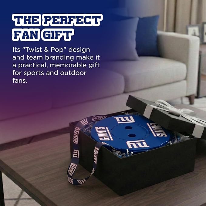 Sporticulture NFL New York Giants Telescoping Collapsible Stool 500lbs Max Weight Portable Adjustable Height Folding Camping Stool with Carry Strap Retractable Stadium Have A Seat Outdoor Sports Fan