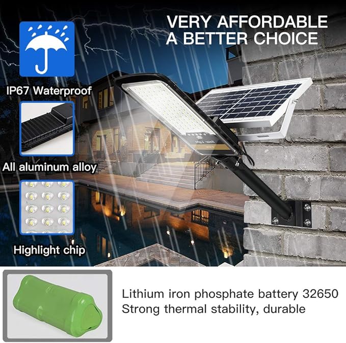 Solar Street Lights Outdoor Lamp 16000lm IP67 Waterproof Light with Anti Broken Remote Control Mounting Bracket Dusk to Dawn Security Led Flood Light for Yard Garden etc.