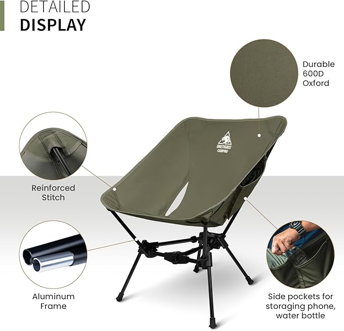 ONETIGRIS Tigerblade Camping Chair Lightweight Folding Backpacking Hiking Chair Compact Portable 330 lbs Capacity