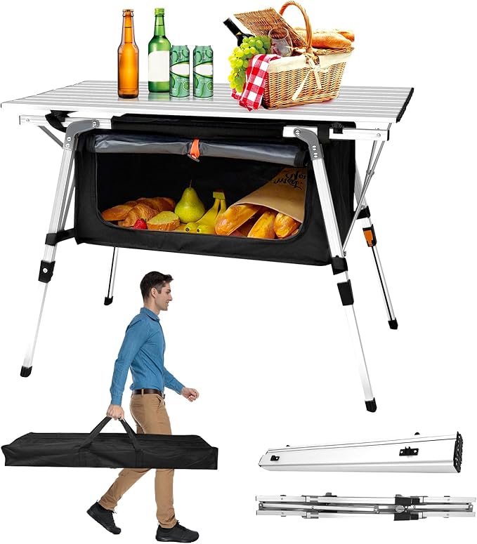 CampLand Aluminum Table Height Adjustable Folding Table Camping Outdoor Lightweight for Camping Beach Backyards BBQ Party (SilverB Rectangle)