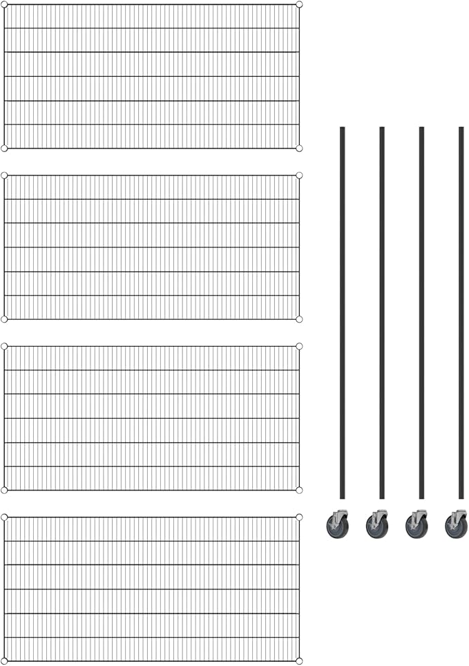 Commercial NSF Listed Black Epoxy Mobile Wire Shelving Kit 30 x 60 x 80 with 4 Shelves Perfect for Warehouse Walk-in Refrigerator Freezer Grocery Store Restaurant Dishroom