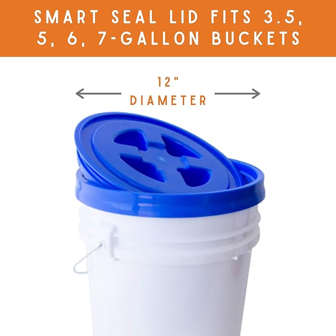 Smart Seal Replacement Lid - 10 Pk Multi Color - Easy Screw On Container Lid for 3.556 &amp 7 Gallon Buckets - Food Grade Industrial Storage Wood Pellets Cat &amp Dog Food More