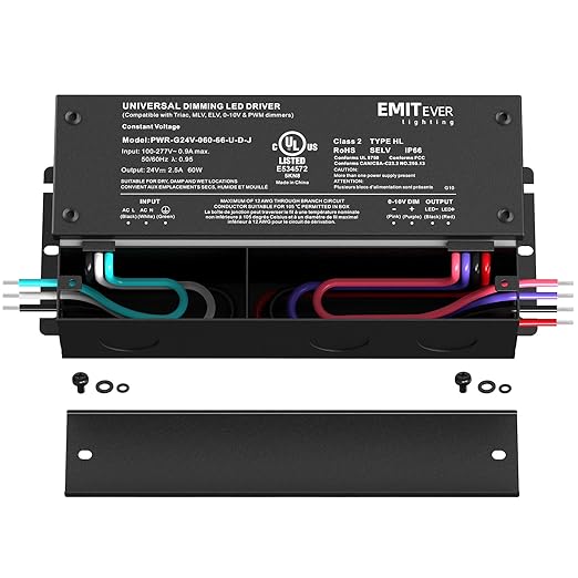 EMITEVER Dimmable Led Driver 2 Packs 60W AC 110V-277V to DC 24V Transformer 5-in-1 Dimming: ELV/MLV/TRIAC / 0-10V / 1-10V / 10V PWM/Potentiometer Waterproof IP67 and UL ListedClass 2