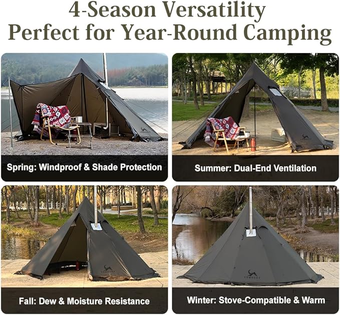MC TOMOUNT 3.6lb Ultralight Hot Tent with Stove Jack 4 Season 1-2 Person Tipi Backpacking Tent for Camping 20D Ripstop Nylon Windproof Waterproof Winter Teepee Tents for Hiking Survival Hunting
