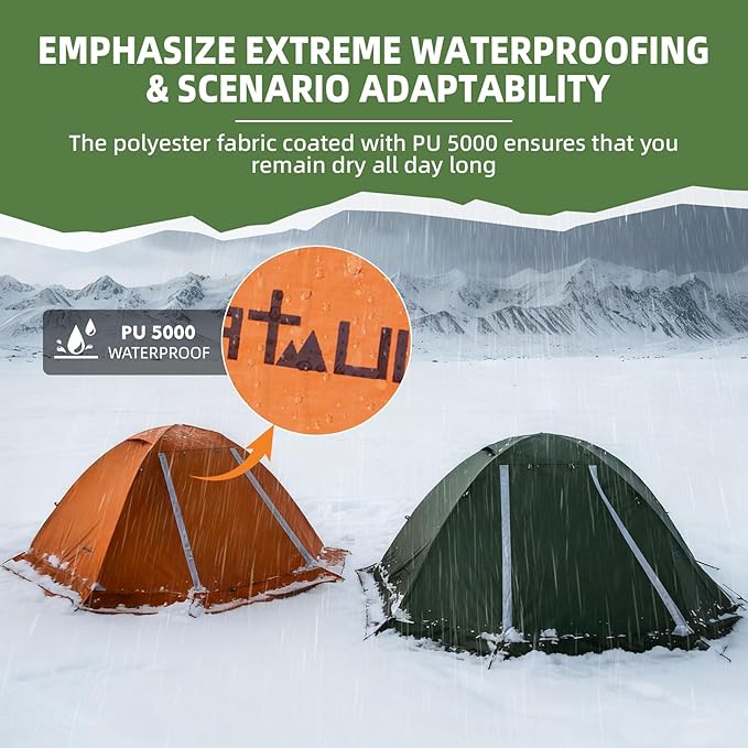 Clostnature Lightweight Backpacking Tent - 1/2 Person 4 Season Ultralight Waterproof Camping Tent Large Size Easy Setup Tent for Winter Cold Weather Family Outdoor Hiking and Mountaineering