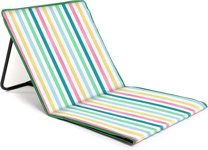 just be... Beach Sun Mat Folding Lightweight Portable Adjustable Sunbathing Recliner with Backrest Support and Valuables Pocket for Holidays Garden Camping Park Festivals - Light Multicolour Stripes