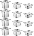 12 Pack Stainless Steel Hotel Pans with Lid 1/6 Size Steam Table Anti Clogging Steamer Restaurant Pans for Buffet Serving Commercial Catering Party 2.5'' 4'' 6'' Deep 6.9 x 6.5 Inch