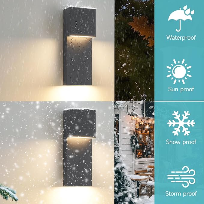 15 Modern LED Outdoor Wall Sconce 20W 3000K 1600Lumen Outdoor Light Fixtures Wall Mount Anti-Rust Outside Lights Black Finish Outdoor Lights for House Porch Patio Garage