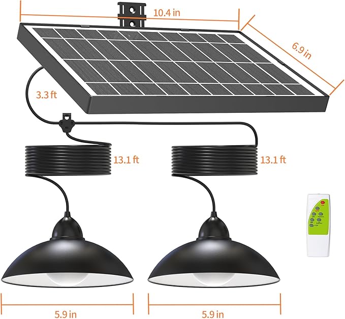 Solar Pendant Lights IP65 Weatherproof Dusk to Dawn Solar Shed Lamp with Remote Controller for Outdoor Gazebo Barn Chicken Coop Bullpen Pig Pen Stables Tents