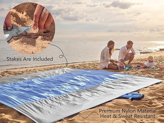 WEKAPO Beach Blanket Sandproof Waterproof Extra Large Beach Mat Oversized &amp Compact Sand Free Quick Drying Beach Essentials for Vacation Cruise Picnic &amp Camping with Stakes