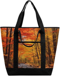 Insulated Shopping BagLarge Reusable Cooler Bags Fall Foliage Printed Foldable Shopping BagTravel Waterproof Shoulder Bag