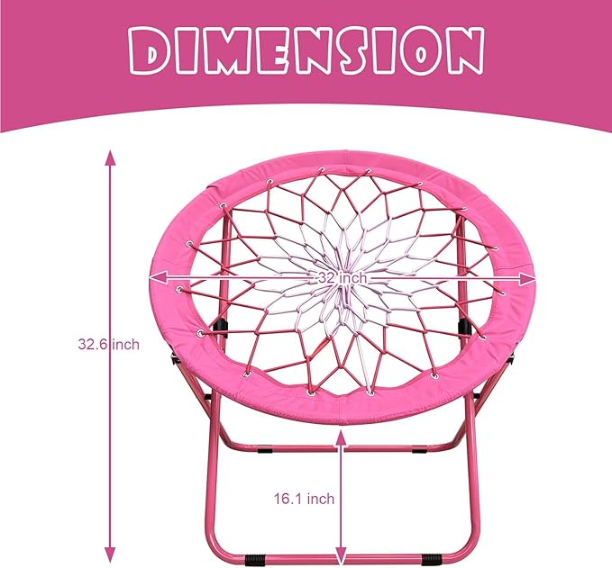 Bungee Chair Portable Foldable Dish Chair Bunjo Game Chair for Outdoor and Indoor and Camping and BBQ (Pink)