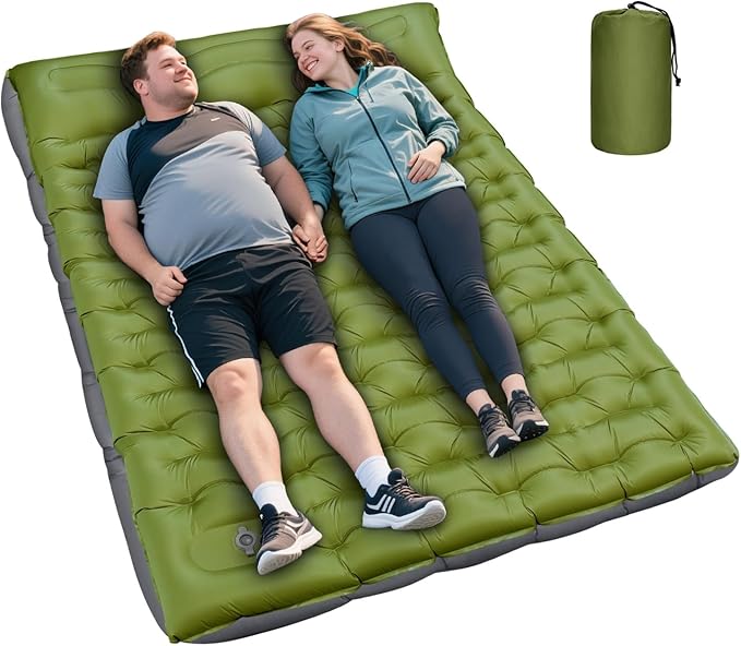 Double Sleeping Pad Extra Thick 6 Inch Sleeping Pad for Camping 2 Person with Built-in Pillow &amp Foot Pump Ultralight Compact Inflatable Camping Mat for Backpacking Hiking Travel Tent Camp Gear Gi