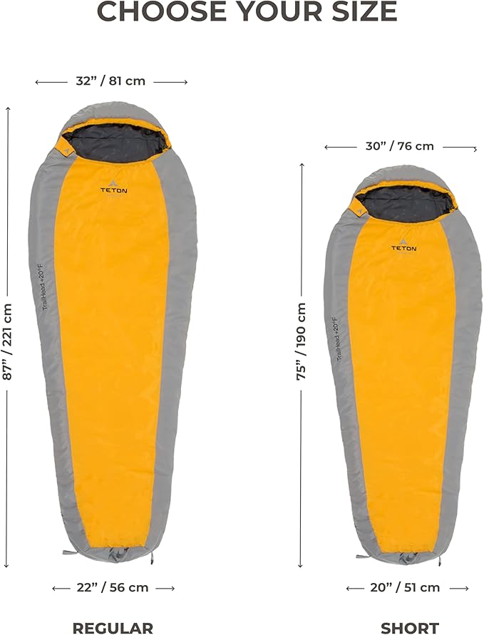 Teton 20F and 5F Degree Sleeping Bag Lightweight Warm Weather Mummy Sleeping Bags for Adults and Kids Camping Backpacking Hiking