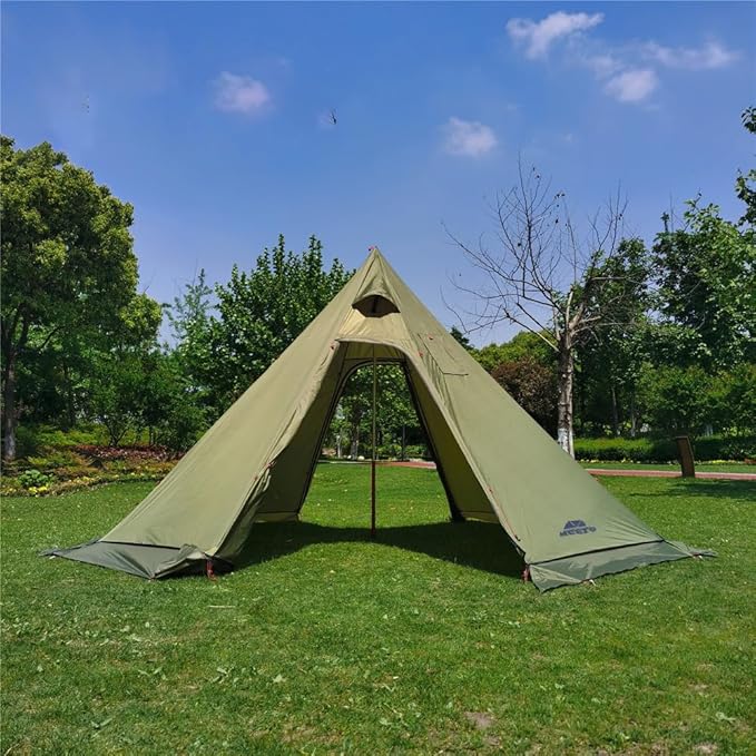 Tipi Hot Tent with Fire Retardant Stove Jack for Flue Pipes 3~4 Person Lightweight Teepee Tents with Snow Skirt for Family Team Outdoor Backpacking Camping Hiking