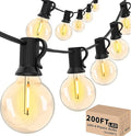 Svater Outdoor String Lights 200 FT Patio Lights with 104 Shatterproof LED Bulbs Commercial Grade Waterproof Plastic Hanging Light for Bistro Backyard Cafe Market Warm White 2700K (2 X 100 FT)