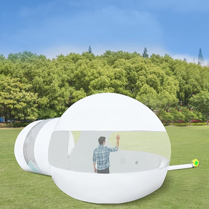 Bubble Tent Dome House Camping Tent 9.8ft 3-5 Person Garden Outdoor Clear Dome Igloo Tent with Air Blower Large Pop Up Screen House for Patios Clear+ White