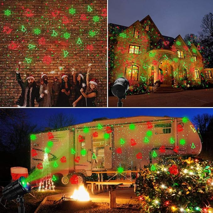 Christmas Projector Lights Outdoor Led Christmas Laser Lights Landscape Spotlight Red and Green Star Show with Rf Wireless Remote Christmas Decorative for Outdoor Garden Patio Xmas Holiday Party