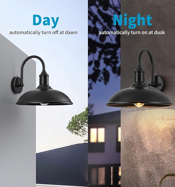 15in Dusk to Dawn Barn Lights Steel Galvanized and Powder-Coated for Outdoor Use in Farms Barns and Commercial Spaces