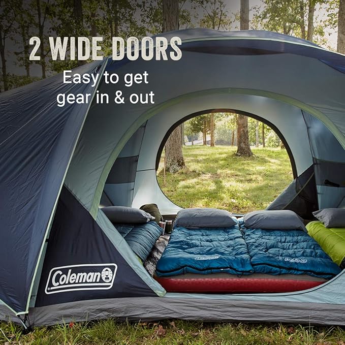 Coleman Skydome XL Large Family Tent with 5 Minute Setup Weatherproof 8/12 Person Tent with Rainfly &amp Carry Bag Fits Multiple Queen Airbeds Made of PFAS-Free Materials