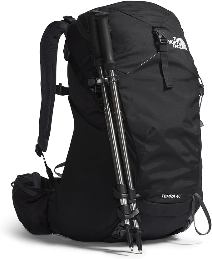The North Face Terra 40 Backpack - Unisex Hiking Pack Padded Hipbelt Pole &amp Ice Axe Attachments Hydration Sleeve TNF Black/Asphalt Grey-NPF Small/Medium