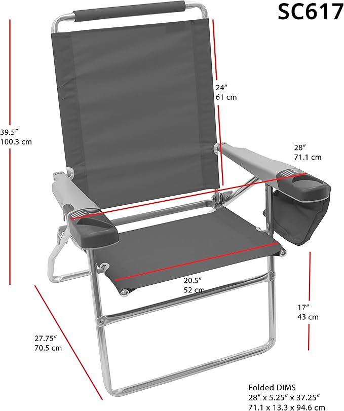 Rio Brands 17 Extended Height 4-Position Folding Beach Camping Lawn Chair Turquoise