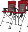 Extra Tall Folding Chairs for Adults 2 Pack Portable Bar Height Foldable Director Chairs for Camping Outside Comfortable with Makeup Pocket High Back and FootrestRed