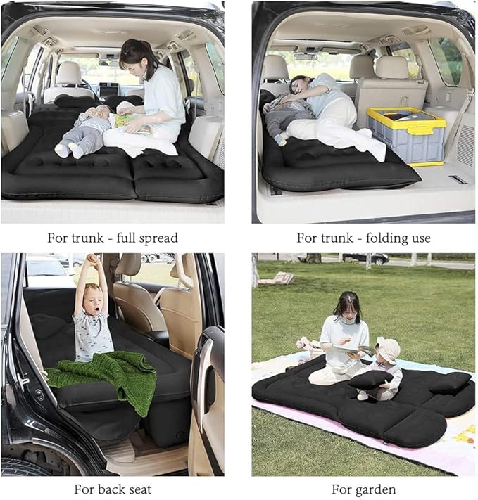 Vikuces® SUV Air Mattress Car Camping Travel Bed Car Air Mattress Back Seat BedThickened Inflatable Mattress with Two Air Pillow Full Size Blow Up Sleeping Pad(Black)
