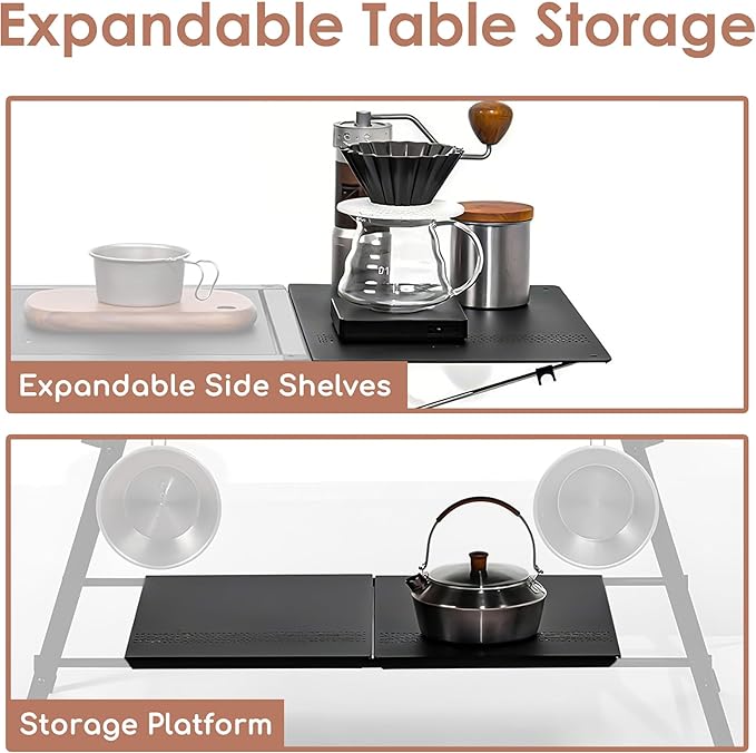 Portable Outdoor Camping Table with Extension Boards Spider Stove and 2 Shelves Foldable Grill Table for Beach BBQ Picnic