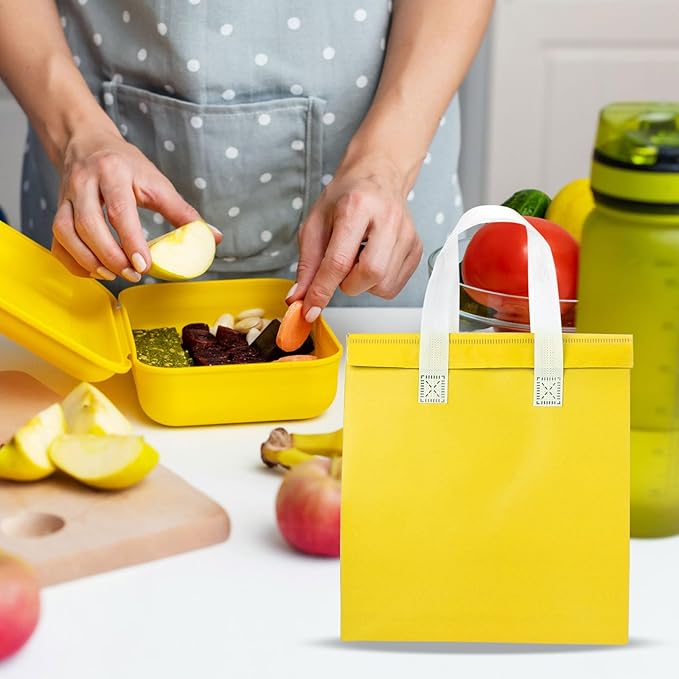 PATIKIL Insulated Take Away Bags 25 Pcs Insulation Cooler Bag Grocery Thermal Bags 11.8 x 7.9 x 12.6 Inch for Hot Cold Frozen Food Delivery Yellow
