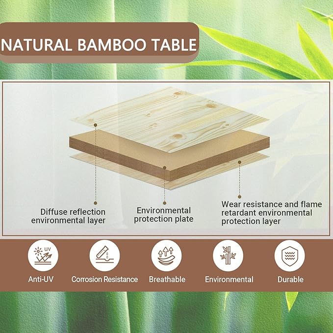 KingCamp Bamboo Adjustable Anti-UV Portable Folding Table Picnic Camping Three Heights2-6 People 23.6x15.7x10.6/15.7in Yellow_23.6x15.7 2 Person