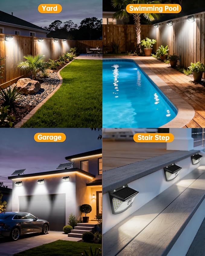 Aootek New Solar Motion Sensor Lights 120 LEDs with Lights Reflector270° Wide Angle IP65 Waterproof Step Lights for Front Door Yard Garage Deck (Black Daylight White 12-Pack)