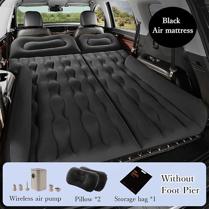 Car Air Mattress for Tesla Model X Standard Range SUV 2015-2025 Portable Inflatable Bed for Trunk Backseat Flocked Surface for Camping Travel for SUV MPV MinivanBlack-Without Foot Pier