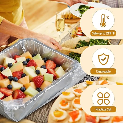 2 Pack 13 L Stainless Steel Commercial Bus Tubs and 50 Pack Plastic Meat Lug Liners Food Grade Meat Processing Tubs Lug for Dishwashing Kitchen Restaurant Utility
