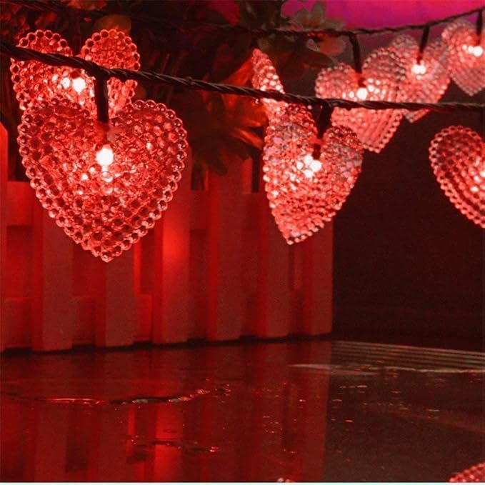 Solar Heart String Light Waterproof Outdoor Heart-Shaped Fairy Lights 30LED 19.7ft Love Heart Shape Garden Lights for Party Wedding Christma Decoration (Red)
