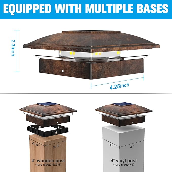 VOLISUN Solar Post Cap Light Outdoor 16packSolar Deck Fence - Post Lights Waterproof for 4x4 Wooden/4x4 Vinyl with Warm White/Cool White for Garden/Patio/Porch