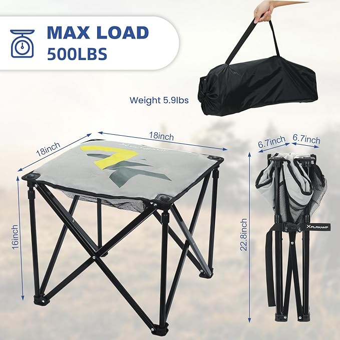 Padded Camping Stool 18 Inch Oversized Camping Foot Rest 500lb Camping Chairs Outdoor Footstool Portable Camping Ottoman for Camping Gardening Fishing w/Storage Net Carry Bag (2 Grey)
