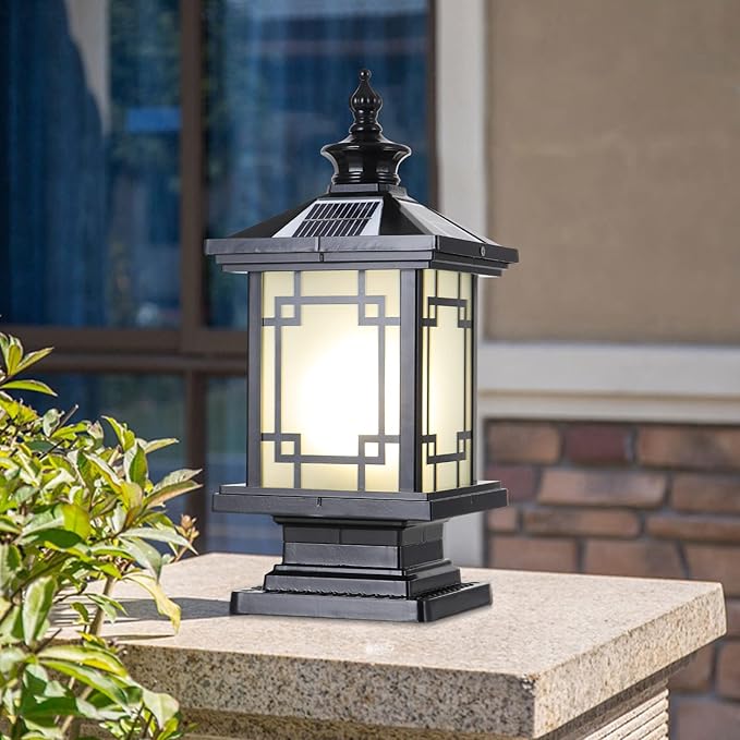 LED Solar Post Light Outdoor Aluminum Fence Post Cap Lamp Remote Control Dimmable Pillar Lights Solar IP65 Waterproof Column Light 15.7 X 7.3 Pillar Pedestal Lantern for Garden Yard