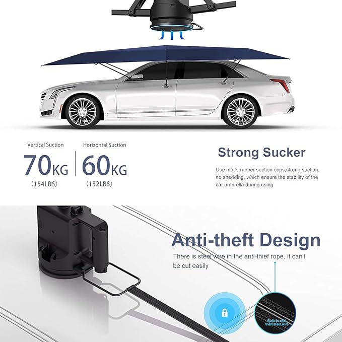 Automatic Car Umbrella Sun Shade Cover Remote Control Foldable Car Roof Top Umbrella Tent Sunshade Universal Portable Electric Movable Carport Outdoor Car Protection (205 inch)