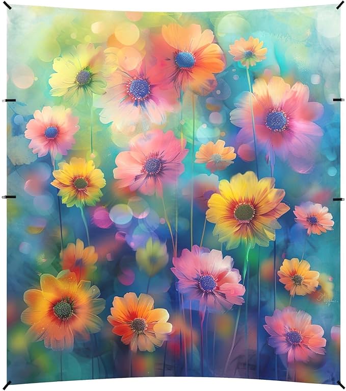 Colorful Flowers Painting Beach Tent Sun Shelter 9.2' x 10.5' Beach Canopy with 4 Sandbags 4 Stability Poles Sand Shovels - Tent Canopy for Beach Camping Fishing Picnics