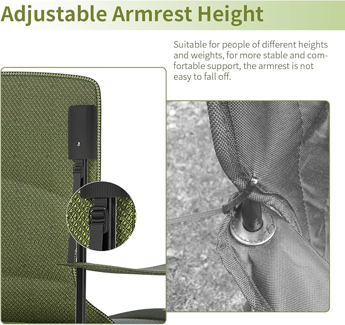 Heavy Duty Folding Chair 500LB Capacity Oversized Camping Chairs with Cup Holder Cooler Bag &amp Storage Pouch Double-Layer Fabric Outdoor Chairs for Sports Lawn Chairs (2 Black Green Oversize