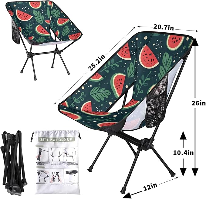 Honeybaby Folding Camping Chair Summer Fruit Watermelon Camping Chairs Lightweight Portable Chair Outdoor Foldable Chairs for Camping Travel Picnic Beach Hiking