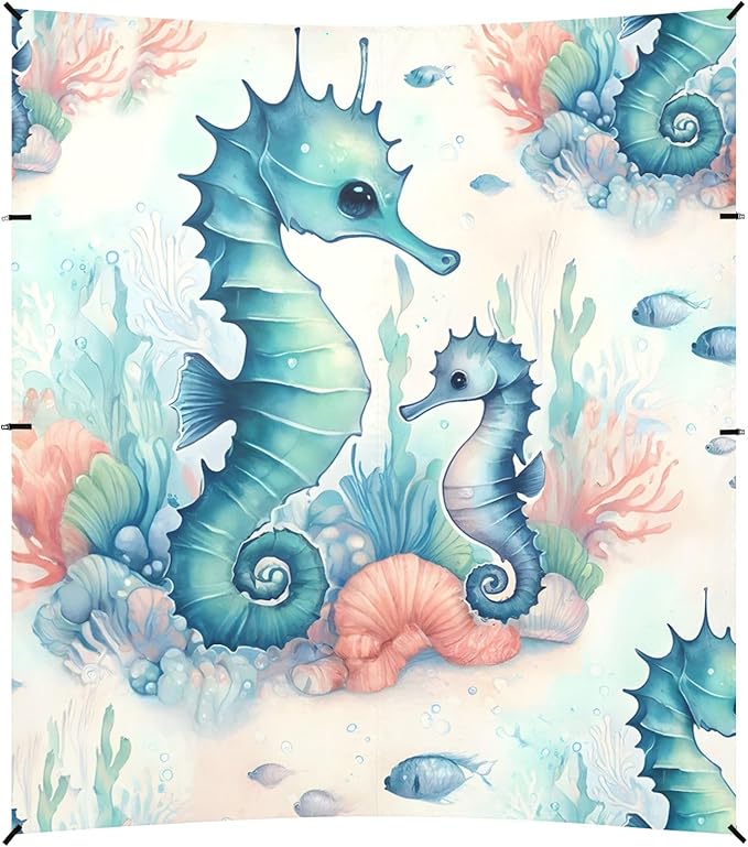 Cute Seahorse Camping Sun Shelter Beach Tent Portable Beach Sun Shade Outdoor Canopy for Camping Trips Fishing Picnic