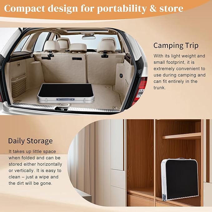 3ft Small Folding Camping Table Portable Lightweight Fold Up Utility Side Tables with Carrying Handle Outdoor Aluminum Fold in Half Dining Card Table for Picnic Party Events (Black)