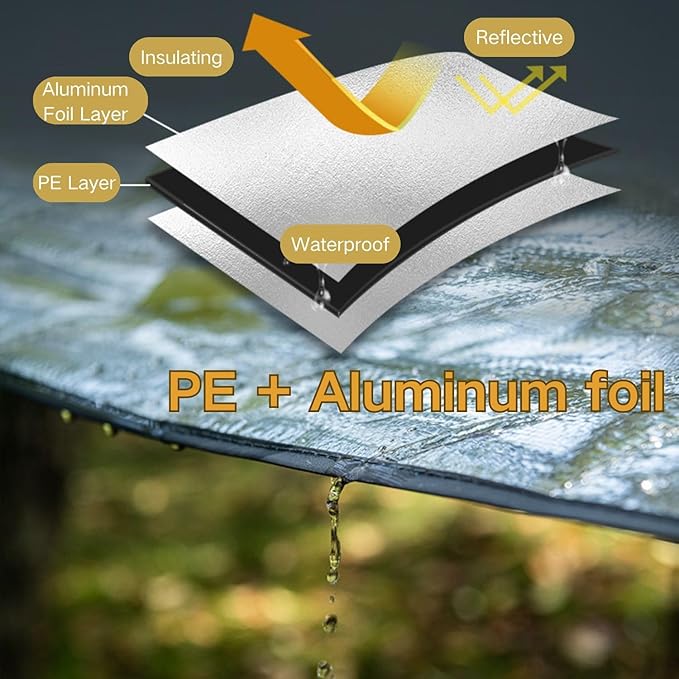 Naturehike Aluminum Foil Foldable Picnic Blanket Ultralight Ground Sheet Mat Waterproof Camping Tarp Sleeping Pad for Outdoor PicnicCampingBeaches Storage Bag Included (90.55×102.36)