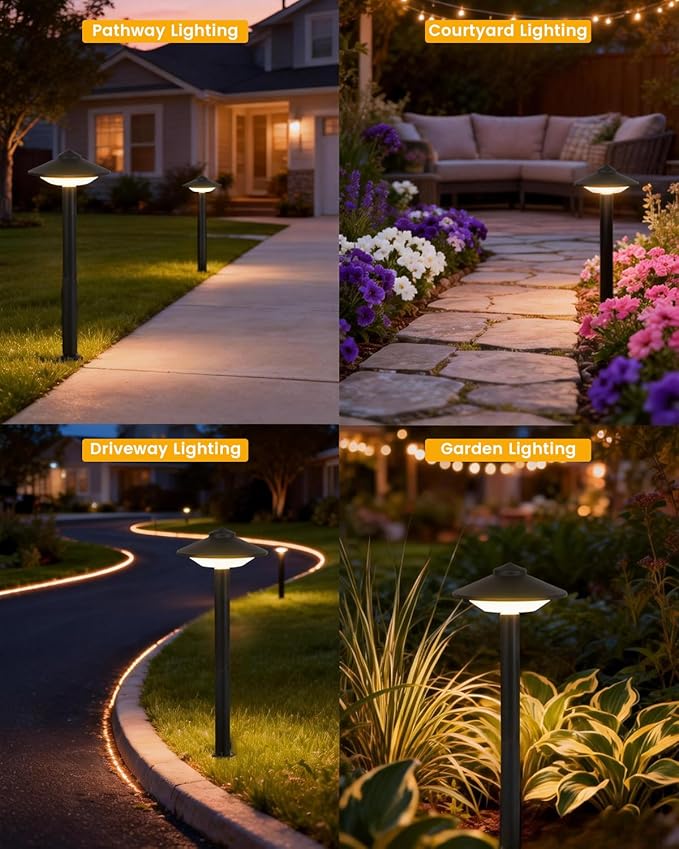 Low Voltage Pathway Lights 6 Pack - 2.7W LED Landscape Lighting Die-Cast Aluminum Outdoor Path Lights with Patent Connector 5.9x5.9x13.7inch Wet Location Safe